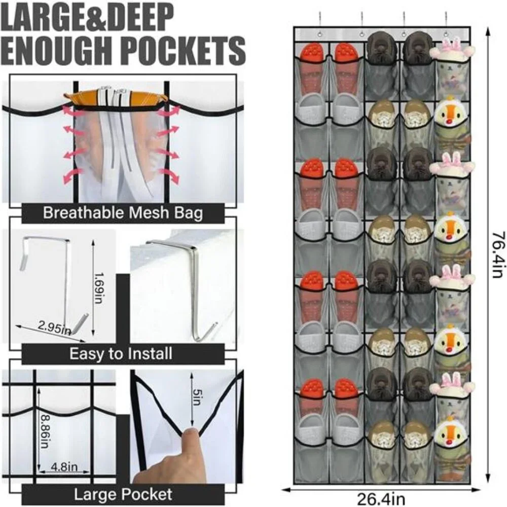 Over The Door Shoe Organizer 40 Pocket Hanging Mesh Storage Rack Space Saving
